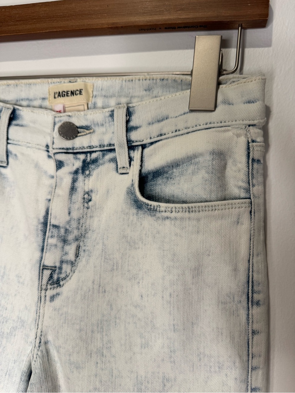 L’AGENCE High Waist Slim Harmon Jeans Electra Acid Wash Distressed Raw Hem 25 - Picture 4 of 14